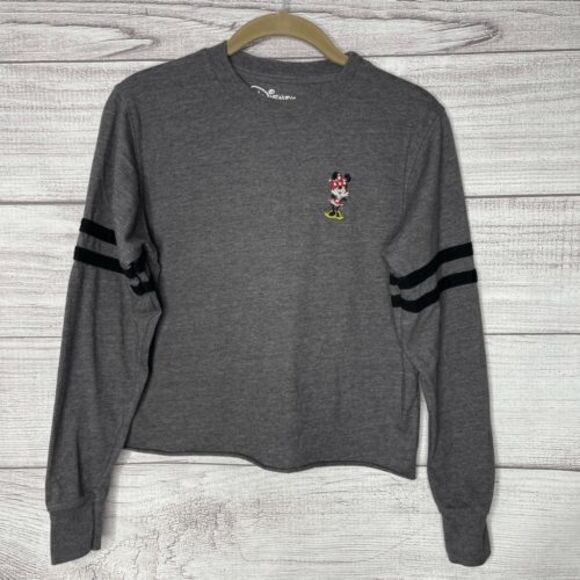 Disney Tops - Disney Women's Gray‎ Embroidered Minnie Mouse Cropped Tee Size XS